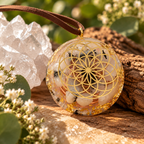Tourmaline Quartz Orgonite Pendant with Elite Shungite – Sacred Geometry Necklace with 24k Gold Leaf