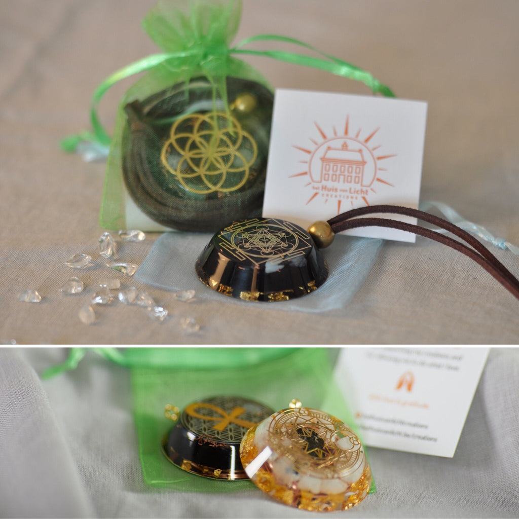 Triskelion Orgonite Pendant with Elite Shungite – Sacred Geometry Necklace with 24k Gold Leaf