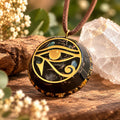 Eye of Horus Orgonite Pendant with Elite Shungite – Sacred Geometry Necklace with 24k Gold Leaf