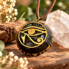 Eye of Horus Orgonite Pendant with Elite Shungite – Sacred Geometry Necklace with 24k Gold Leaf