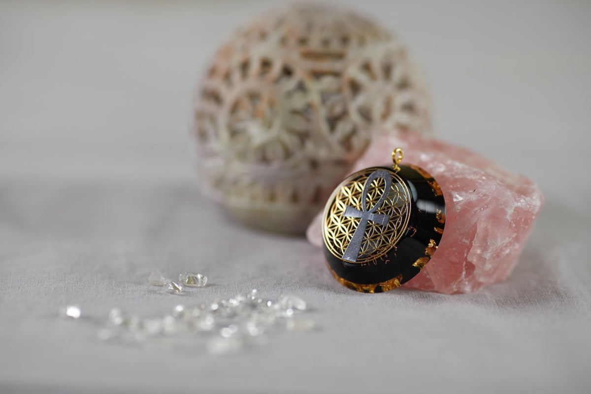 Eye of Horus Orgonite Pendant with Elite Shungite – Sacred Geometry Necklace with 24k Gold Leaf