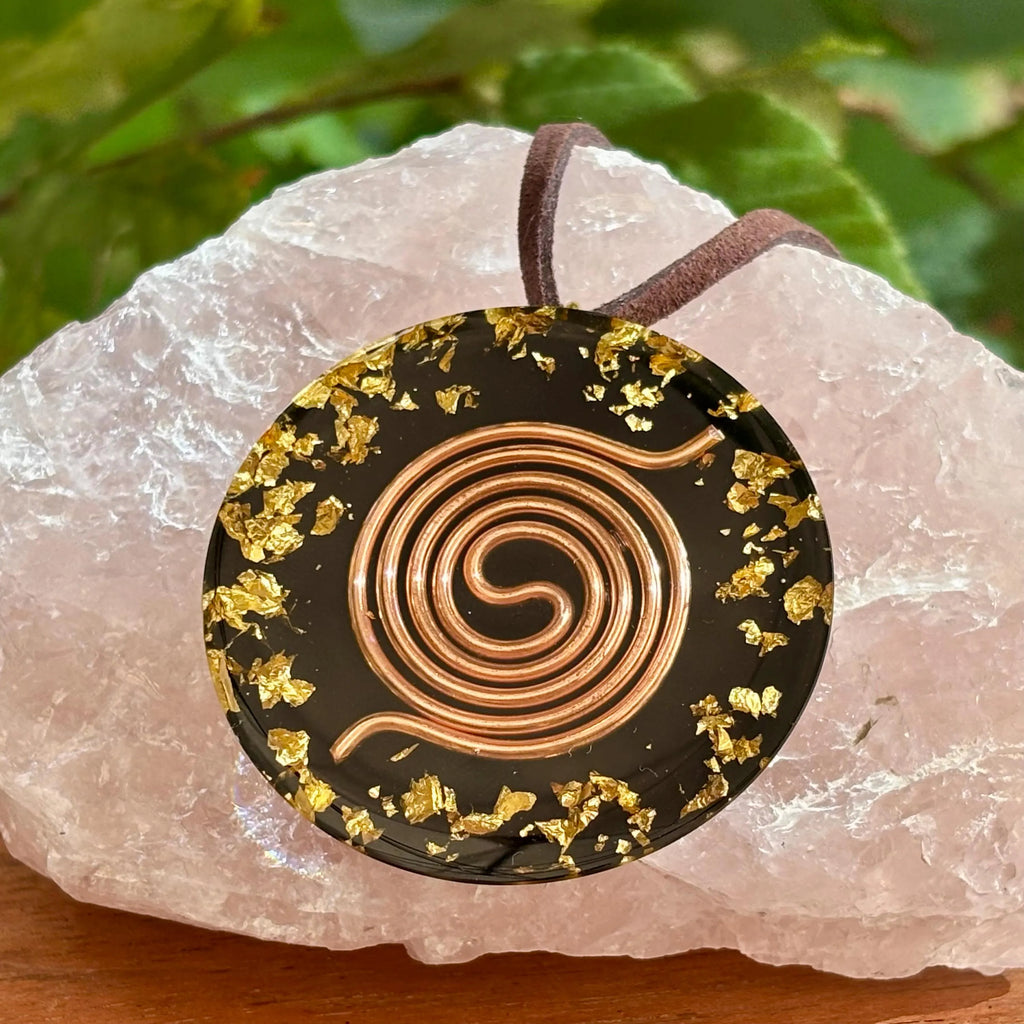 Eternal Lotus Orgonite Pendant with Elite Shungite – Sacred Geometry Necklace with 24k Gold Leaf