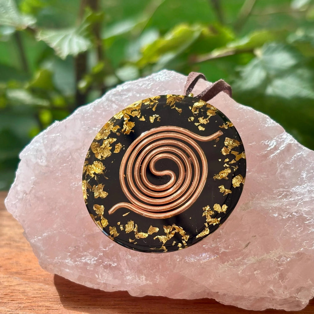 Tree of Life Orgonite Pendant with Elite Shungite – Sacred Geometry Necklace with 24k Gold Leaf
