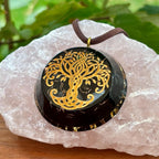 Tree of Life Orgonite Pendant with Elite Shungite – Sacred Geometry Necklace with 24k Gold Leaf
