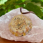 Tourmaline Quartz Orgonite Pendant with Elite Shungite – Sacred Geometry Necklace with 24k Gold Leaf