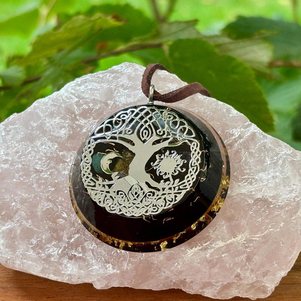 Tree of Life Orgonite Pendant with Elite Shungite – Sacred Geometry Necklace with 24k Gold Leaf