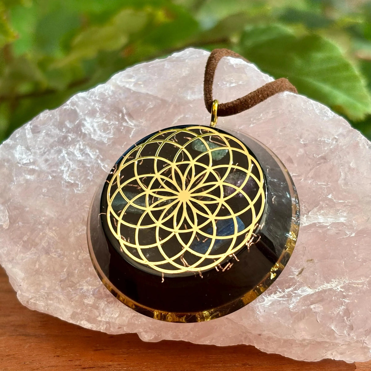 Eternal Lotus Orgonite Pendant with Elite Shungite – Sacred Geometry Necklace with 24k Gold Leaf