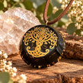 Tree of Life Orgonite Pendant with Elite Shungite – Sacred Geometry Necklace with 24k Gold Leaf