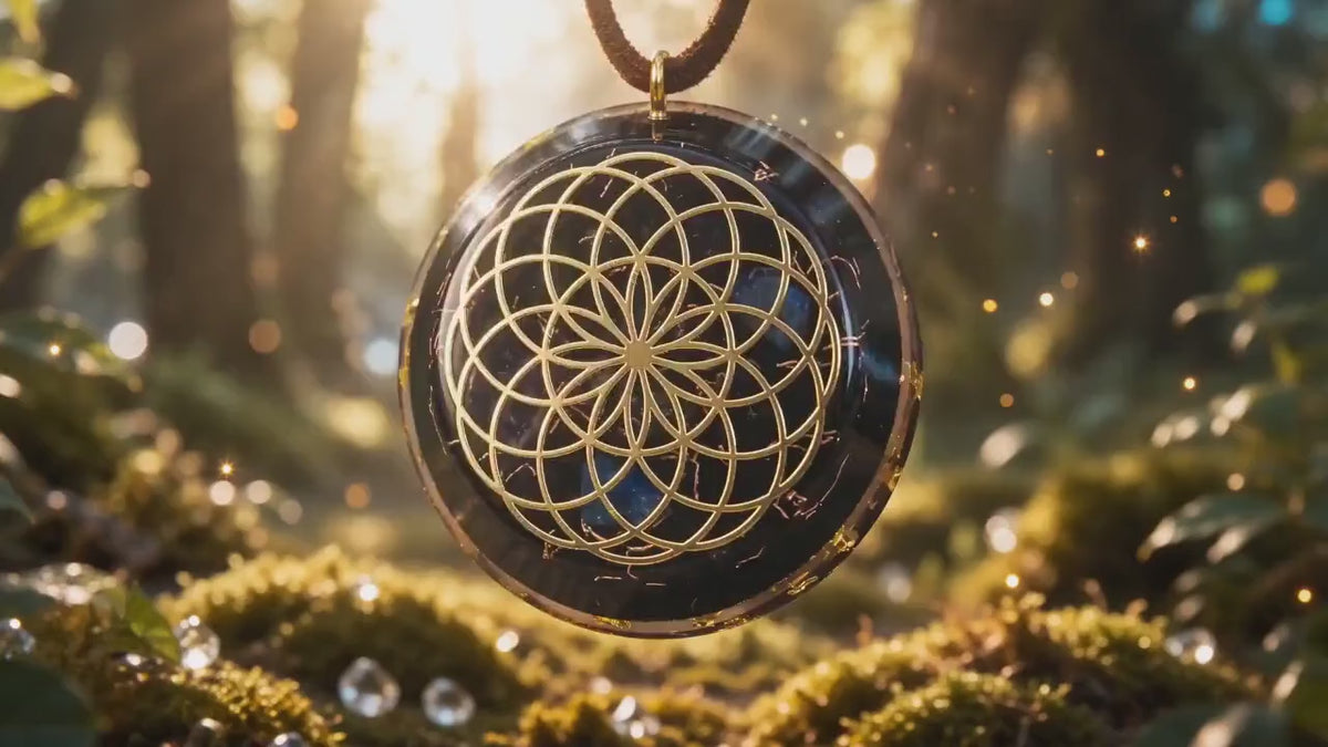 Eternal Lotus Orgonite Pendant with Elite Shungite – Sacred Geometry Necklace with 24k Gold Leaf