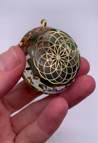 Moss Agate Orgonite Pendant with Elite Shungite – Sacred Geometry Necklace with 24k Gold Leaf