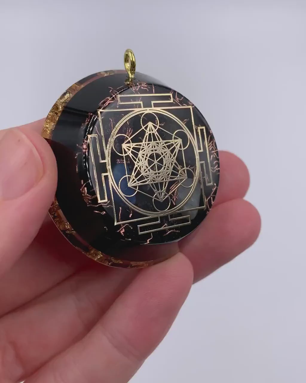 Eternal Lotus Orgonite Pendant with Elite Shungite – Sacred Geometry Necklace with 24k Gold Leaf