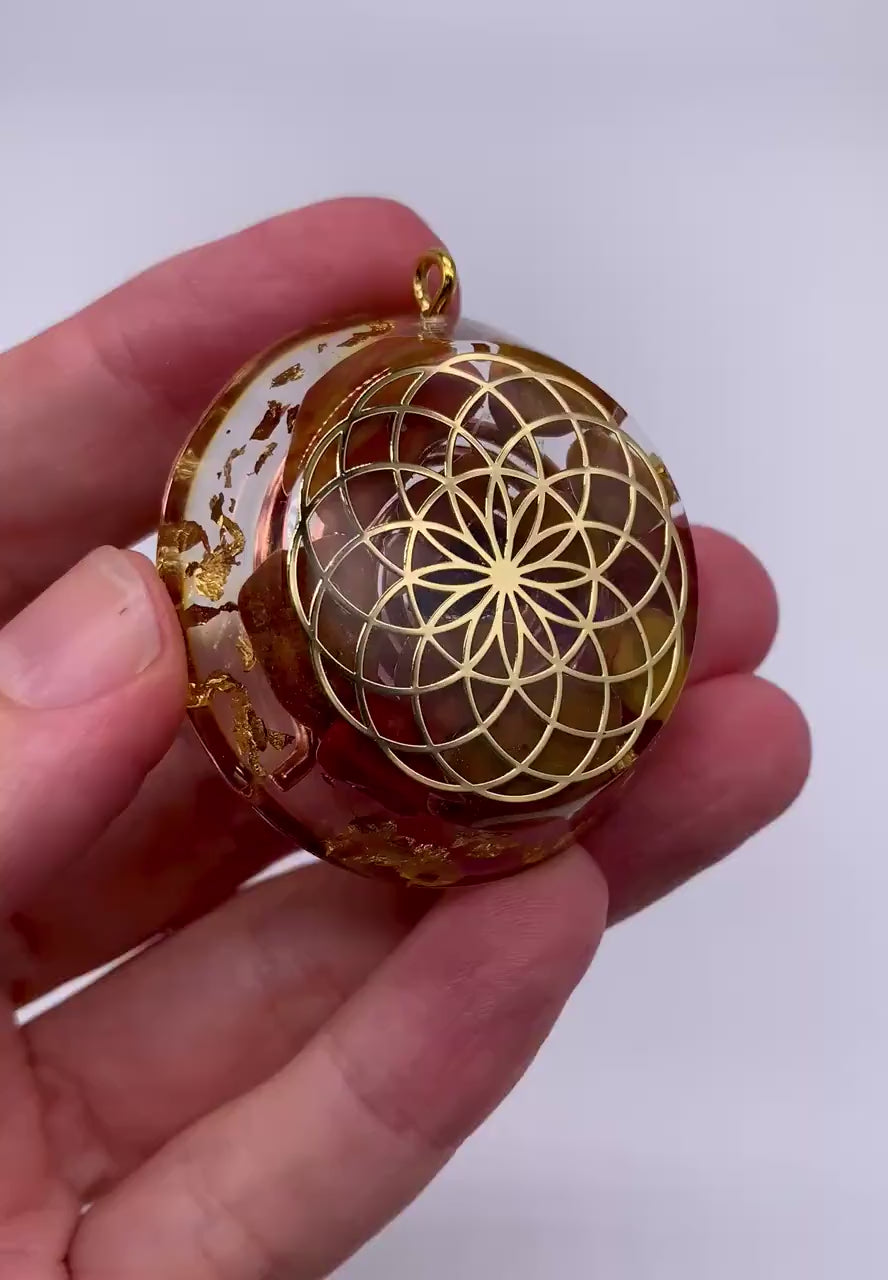 Navajo Jasper Orgonite Pendant with Elite Shungite – Sacred Geometry Necklace with 24k Gold Leaf